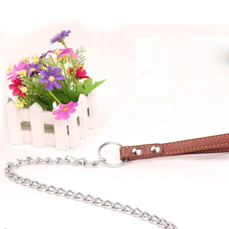 Durable Anti-Bite Metal Dog Chain Lead For Small Medium Large Dog Chain Leash Handle Leads PU Leather Iron Chain Pet Accessories - Image 3