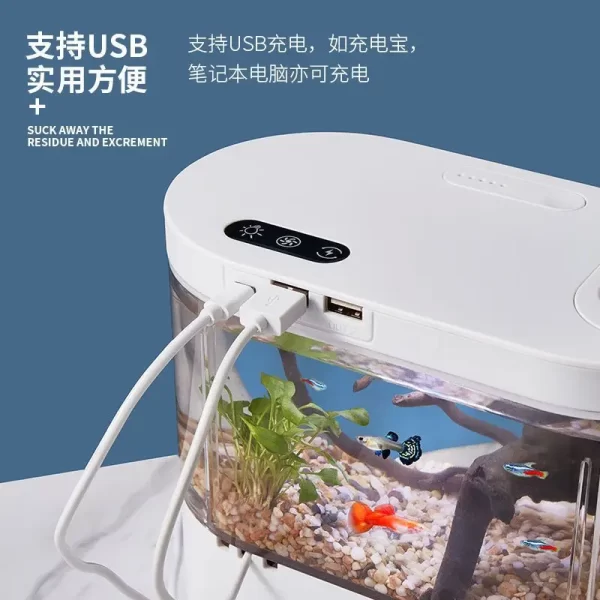 USB Mini Desktop Aquarium Built-in Water Pump / LED light / Filter Self circulation and self circulation goldfish tank - Image 4