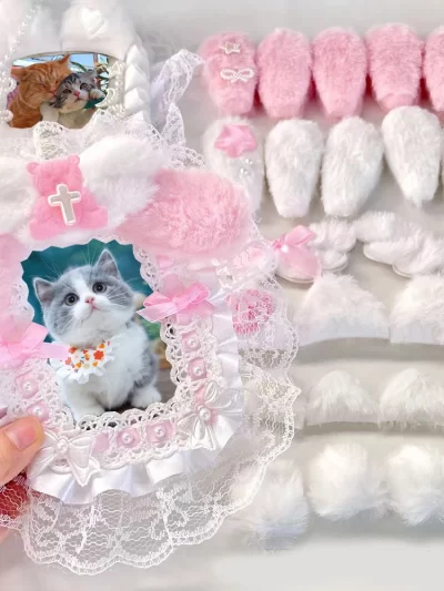 New Cute Plush Cat Ear Accessories Rabbit Ears Handmade DIY Card Cover Lace Decoration Accessories Card Cover Decor Material