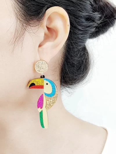 KUGUYS Women Acrylic Earrings Original and Funny Parrot Jewelry Vintage Fashion Bird Accessories