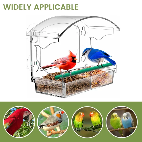 Window Bird Feeder Acrylic Clear Bird House with 4 Suction Cups Large Capacity Outdoor Bird Feeders Transparent Food Dispenser - Image 5