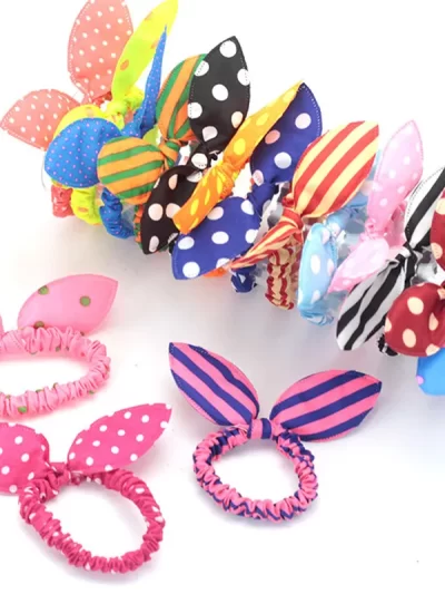 10/20Pcs Women Hair Accessories Fabric Rabbit Ear Head Loops Cartoon Dot Flower Elastic Hair Bands Cute Children Girls Headdress