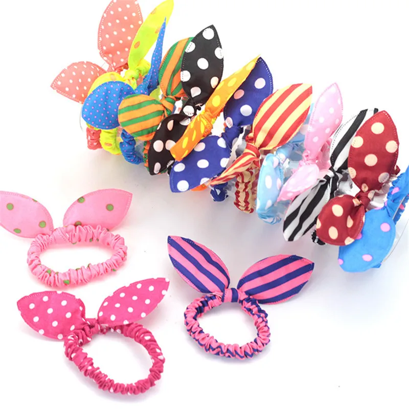 10/20Pcs Women Hair Accessories Fabric Rabbit Ear Head Loops Cartoon Dot Flower Elastic Hair Bands Cute Children Girls Headdress