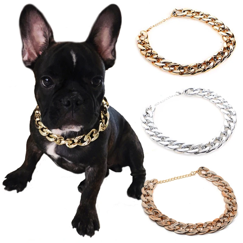 Dog Chain Collar for Small Medium Dogs Pitbull Beagle Bulldog Necklace Silvery/Golden Plated Fashion Pet Jewelry Accessories