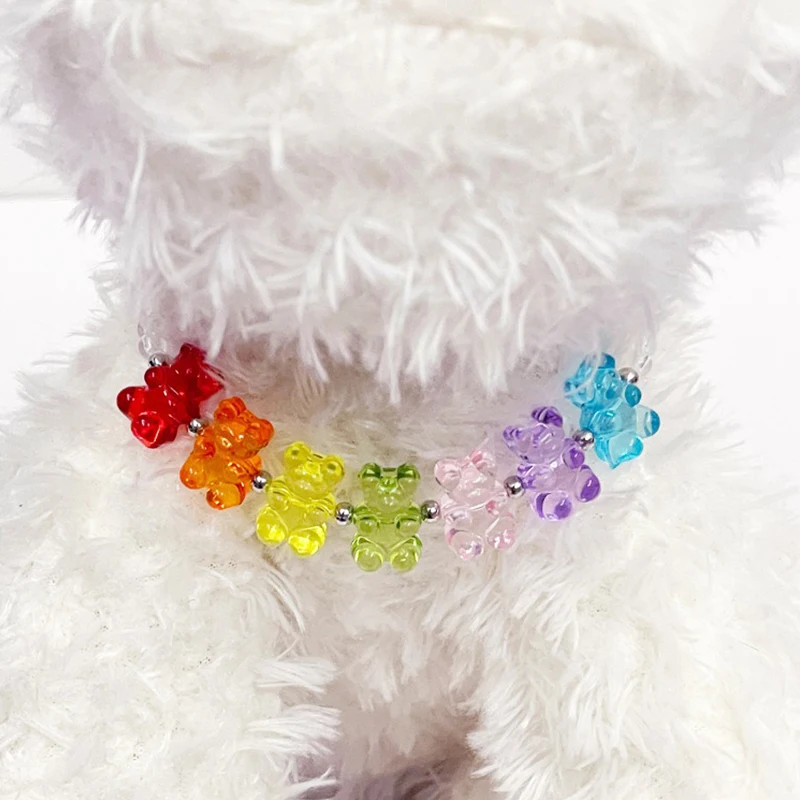 Cute Bear Chain Accessories for Cats Dopamine Colorized Pet Dog Necklace Adjustable Summer Fancy York Chihuahua Dog Neck Wear - Image 2