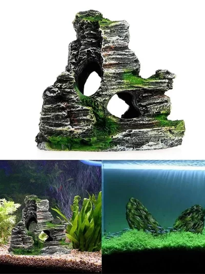 Fish Tank Green Grass Aquarium Decorative Resin Aquarium Accessories Aquarium Stone Cave Mountain Scenery Ornaments