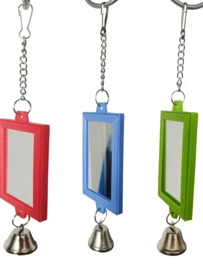 Bird Toy Acrylic Mirrors with Bells Parrots Mirror Toy Hanging for Cage Suitable for Small Birds