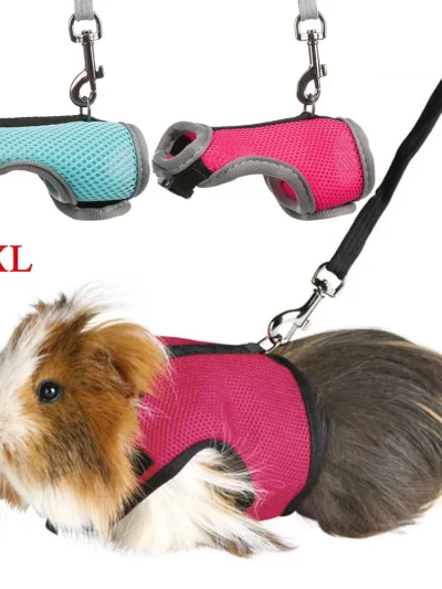Rabbit Harness Leash Set Small Pet Chest Strap Adjustable Soft Mesh Harness with Leash Rat Vest Leashes Set Portable Elastic