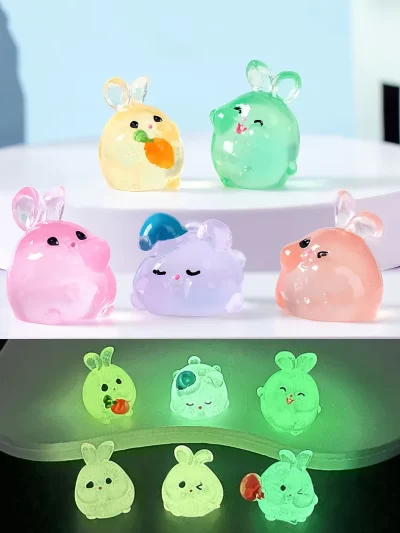6PCS Luminous Rabbits Resin Fairy Garden Accessories Glow At Night Miniatures Rabbit Desk Decoration Kawaii Home Decor DIY