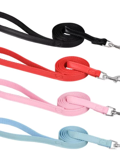 Size 120cm Pet Leashes PU Leather Padded Nylon Dog Training Rope Leads For Dog Cat Walking Puppy Leash Blue Black Red Pink