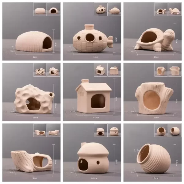 Ceramic Aquarium Decor - Fish Tank Landscape with Breeding Cave, Shrimp Farm Spawning Pot & Flower Pot for Aquatic Display