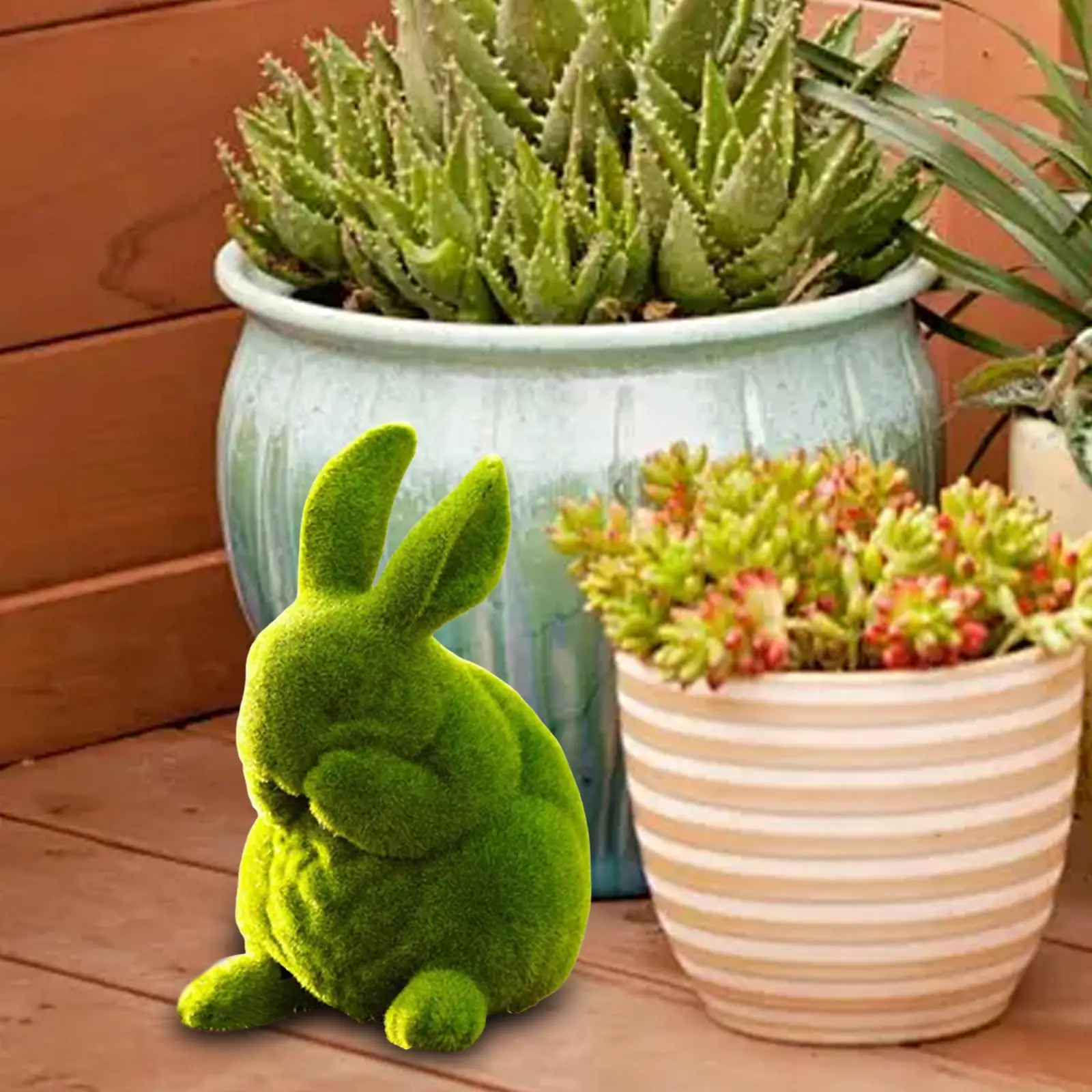 Furry Flocked Rabbit Statue Decor Decorative Collectible Crafts Desktop Garden Sculpture for Indoor Balcony Home Patio Porch - Image 4