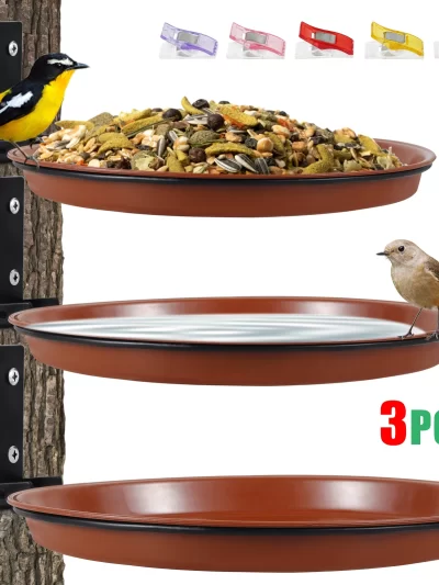 3Pcs Bird Feeding Trays Tree Mounted Bird Feeders Bird Bath Spa Multifunctional Foldable Bird Feeders for Garden Balcony Railing