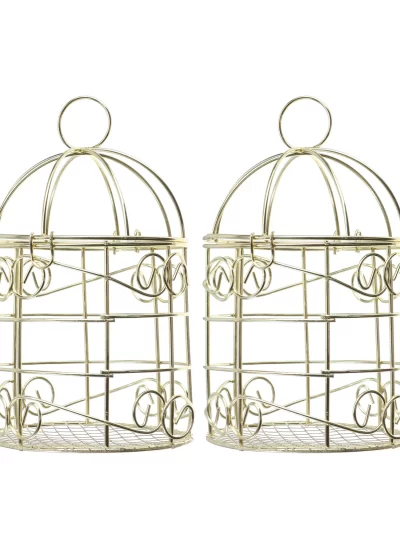 2 Pcs Golden Bird Cage Feeder Hollow Iron Foraging Basket Metal Bird Cages Nests Pet Products Safe Environmentally Friendly