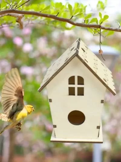 Natural Wooden Bird House Nest for Creative DIY Handmade Crafts Decorative Simulated Box for Bluebird Finch Wren Chickadee