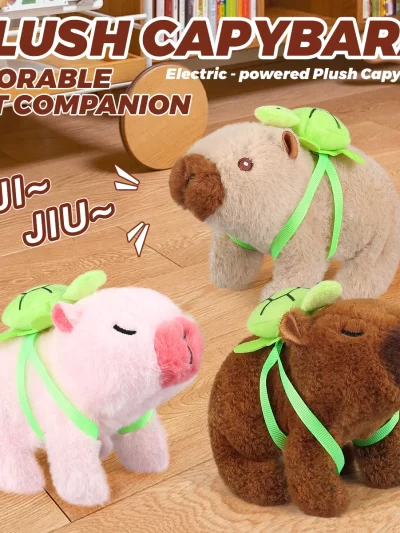 1Pc Plush Electric Capybara Back Turtle Simulation Electronic Pet Walking Sound Moving Mouth Pet Toy For Christmas Birthday Gift