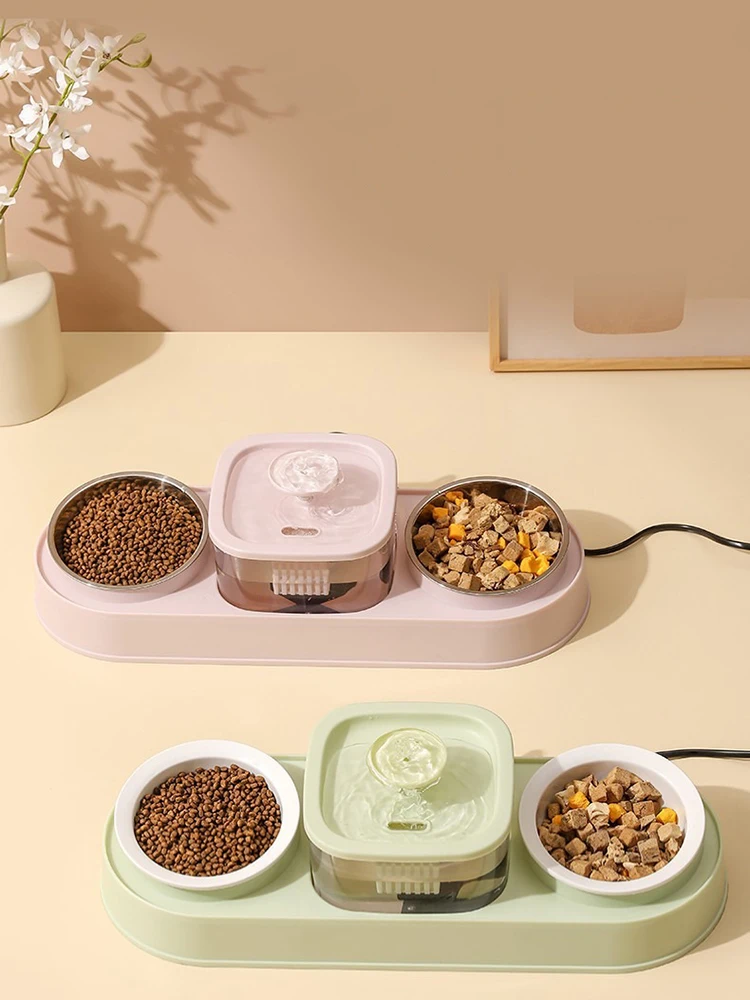 Cat Food Bowl Pet Automatic Feeder Water Dispenser Dog Cat Food Container Drinking Dish Anti Slip Double Bowl - Image 12