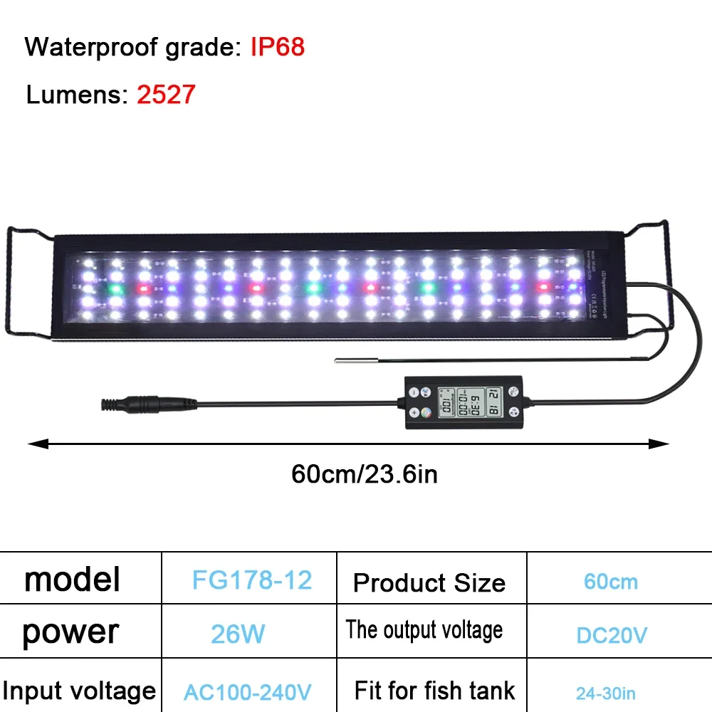 30-60cm Aquarium 24/7 Full Spectrum Lighting LED Light With Thermometer And Memory Function Fish Tank Plant Lamp IP68 100V-240V - Image 7