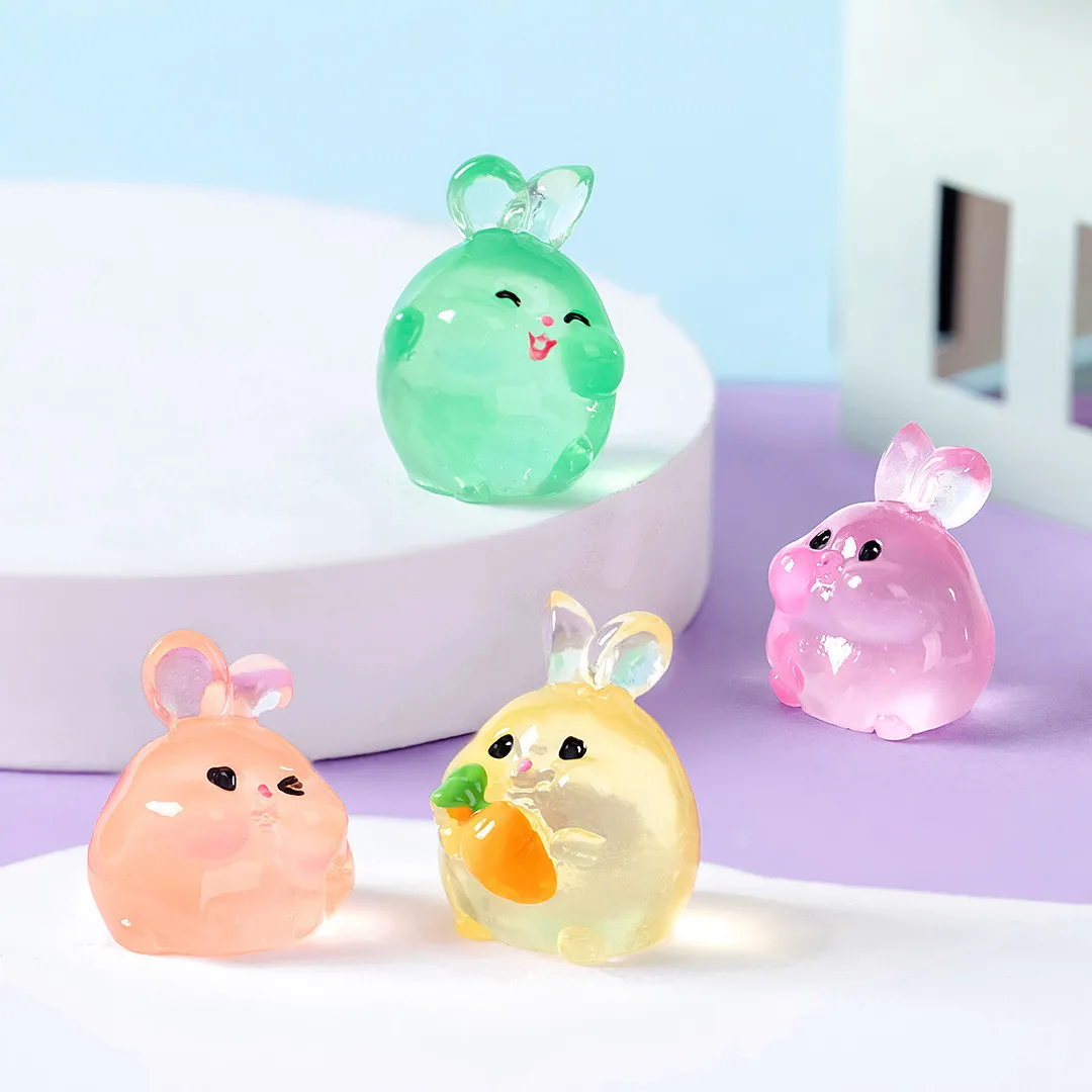 6PCS Luminous Rabbits Resin Fairy Garden Accessories Glow At Night Miniatures Rabbit Desk Decoration Kawaii Home Decor DIY - Image 4