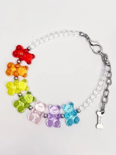 Cute Bear Chain Accessories for Cats Dopamine Colorized Pet Dog Necklace Adjustable Summer Fancy York Chihuahua Dog Neck Wear