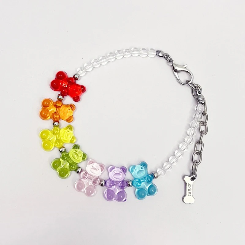 Cute Bear Chain Accessories for Cats Dopamine Colorized Pet Dog Necklace Adjustable Summer Fancy York Chihuahua Dog Neck Wear