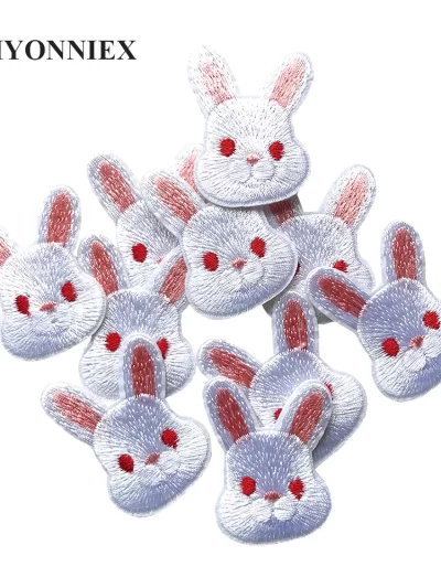 10 Pieces White and Grey Rabbit Parches for Kids Clothes DIY Cute Stickers Embroideried Iron On Patches