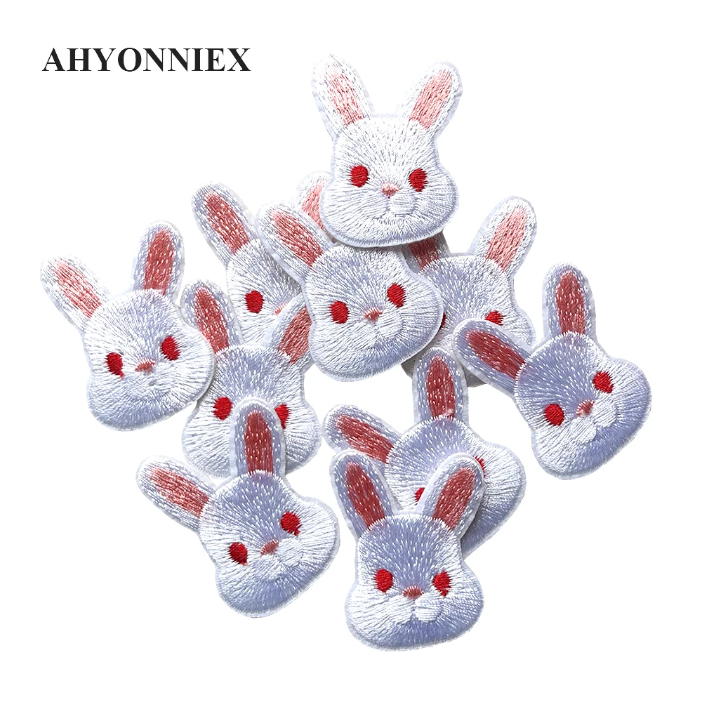10 Pieces White and Grey Rabbit Parches for Kids Clothes DIY Cute Stickers Embroideried Iron On Patches