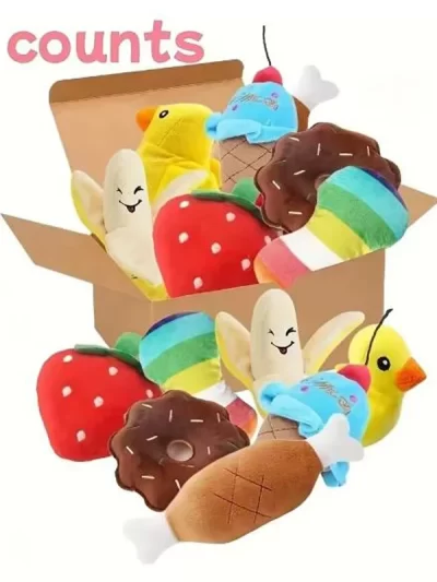 Dog toys 7-piece set of puppy voice toys plush pet chewing plush fruit snacks and vegetables puppy toys