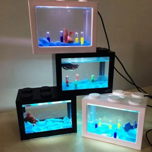 USB Illuminated Small Fish Tank Small Landscape Seaweed Ball Box Mini Aquarium Fish Tank with LED Lamp Light - Image 2