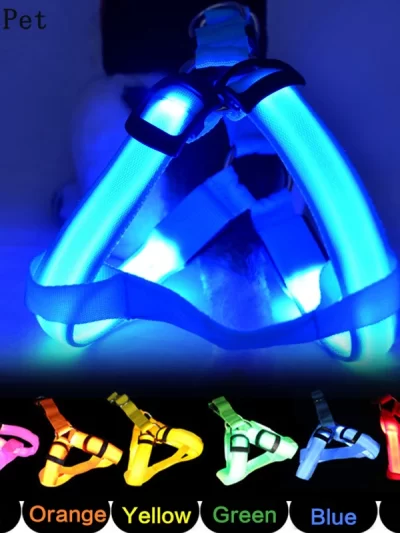 Nylon Pet Safety Harness Dog Accessories Flashing Light Harness LED Dog Harness Leash Rope Belt LED Dog Collar Vest Pet Supplies