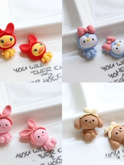 20Pcs Cartoon Animals Rabbit Flat back Resin Cabochon Kawaii Headwear Accessories Scrapbooking Craft DIY Phone Case Decoration