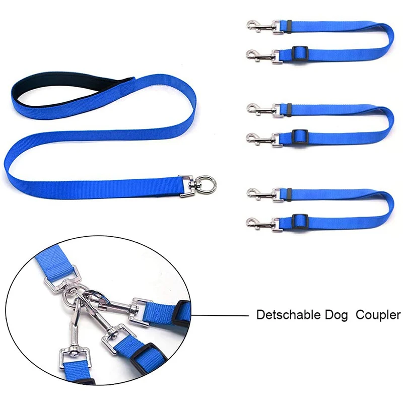 3 In 1 Durable Nylon Dog Leash with Padded Handle Three- Way Pet Leash Adjustable Detachable Lead for Small Medium Large Dogs - Image 3