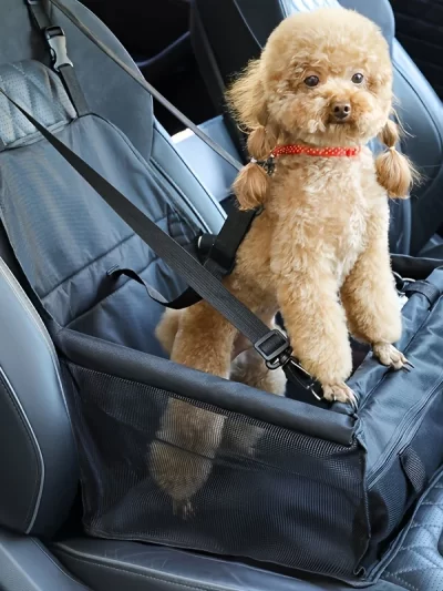 Cozy Pet Car Seat with Safety Harness - Ideal for Small Dogs and Cats, Durable Fabric Travel Basket