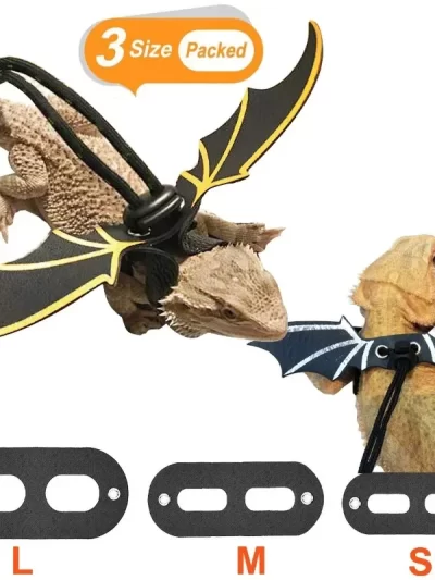Adjustable Bearded Dragon Leash with Bat Wings Soft Leather Lizard Harness for Amphibians and Other Small Reptile Pet Supplies