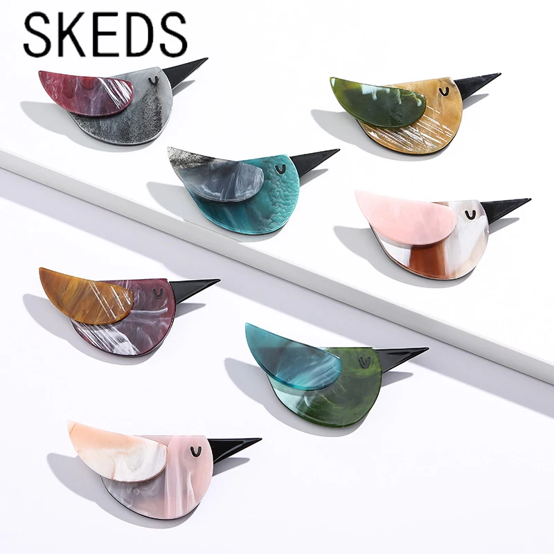 SKEDS Fashion Women Men Acrylic Bird Brooch Pin Creative Simple Trendy Badges For Unisex Bag Clothing Accessories Brooches Gift