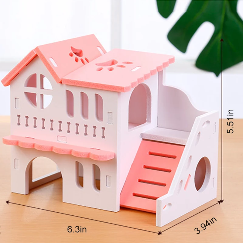 Hamster House Toy Pet Small Animal Hideout Hamster Wooden House 2 Layers With Ladder Design Wooden Hut Play Toys - Image 10