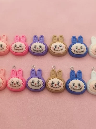 202510pcs resin cartoon rabbit head pendant, DIY jewelry making earrings necklace keychain accessories