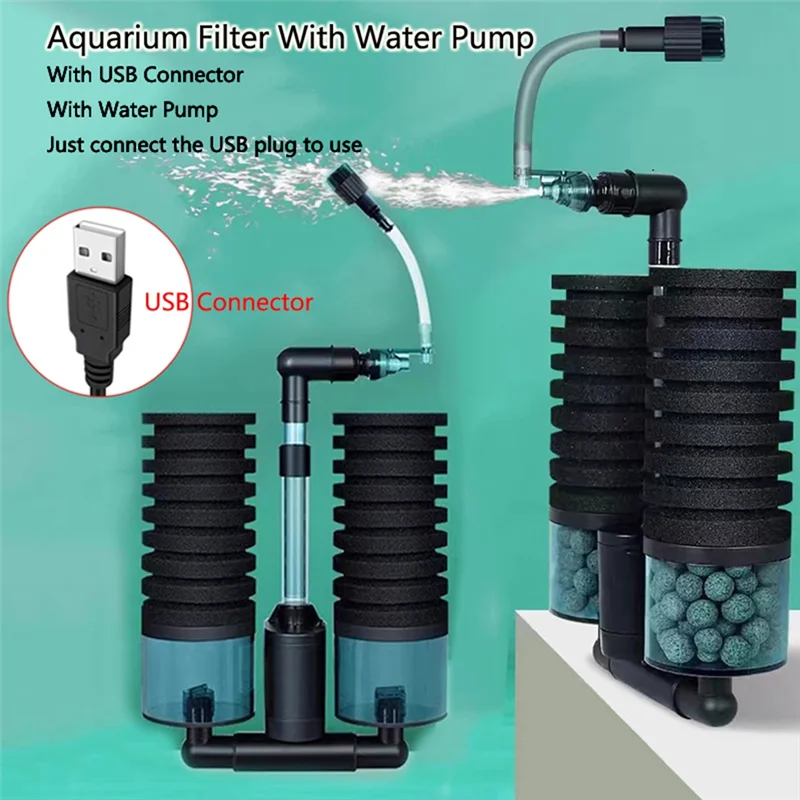 ABJN-USB Aquarium Filter With Electric Water Pump Air Pump Skimmer Biochemical Sponge For Fish Tank Bio Filter - Image 9