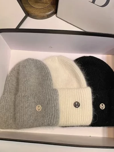 French Winter New Rabbit Hair Knitted Hat, Internet Famous Woolen Hat, Versatile Warm Hat, Autumn and Winter Ear Protection Hat