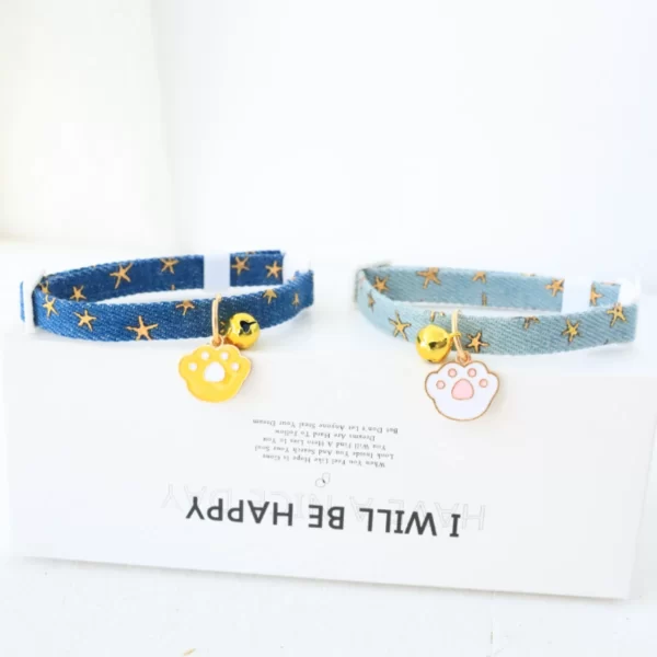 pet collar with bells and safety buckles, cute denim punk style accessories, suitable for cats and dogs