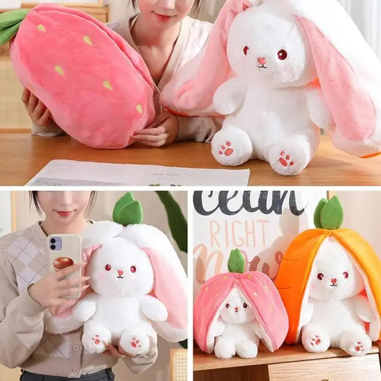 Strawberry Rabbit Plush Toy 18-35Cm Cute Fruit Transform Strawberry Carrot Big Ears Rabbit Soft Kids Christmas Birthday Gift - Image 12