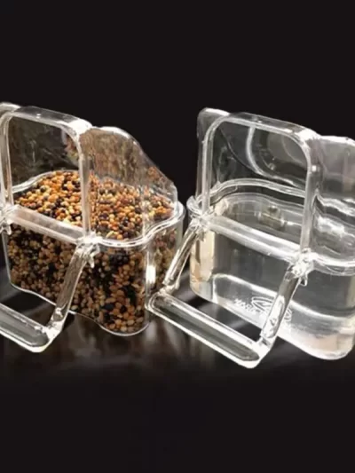 Bird Feeder for Cage Hanging Parakeet Food Water Container Cockatiel Feeding Plastic Box Transparent with Perch B03E