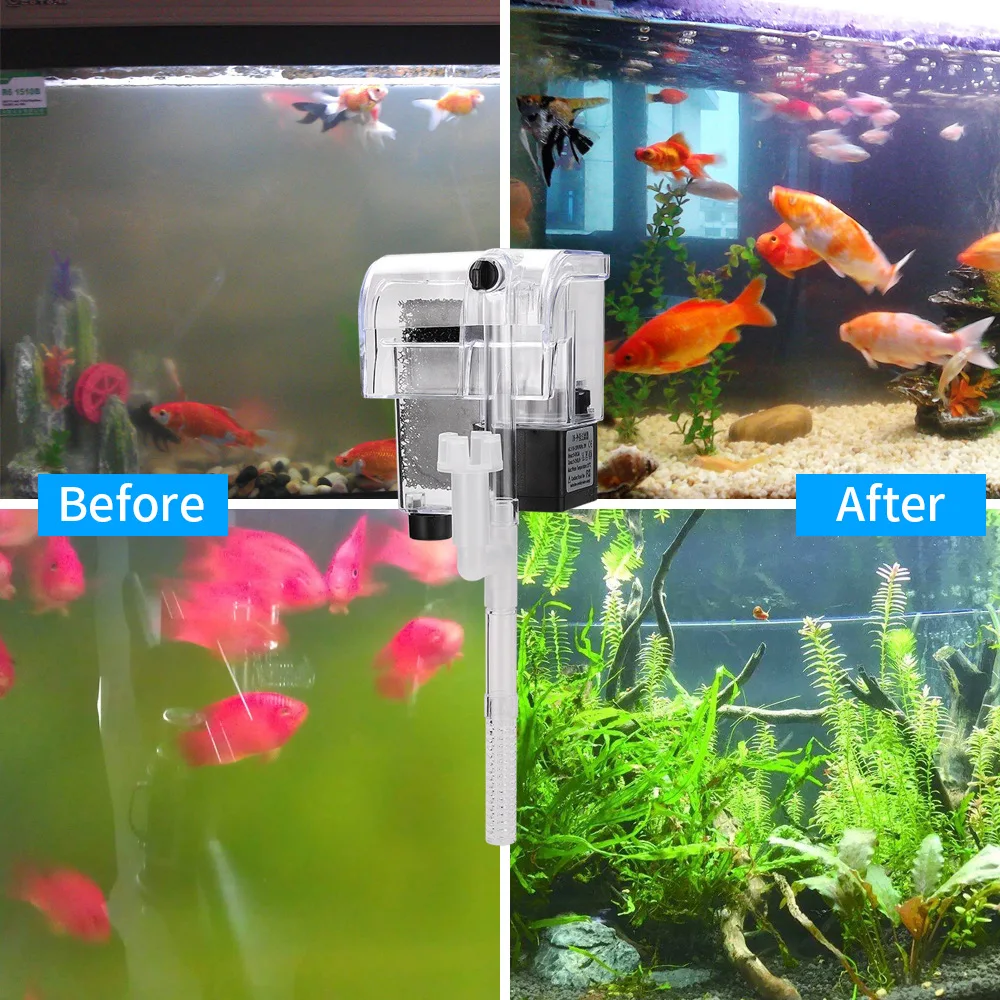 Fish Tank Filter Wall-mounted Waterfall External Filter Fish Tank Oxygen Pump with 2 Filter Cotton for 5~10 Gallon Aquariums - Image 2