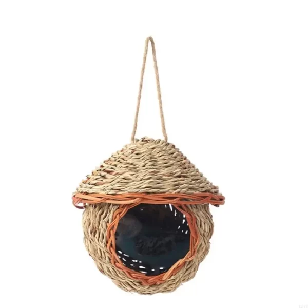 Natural Straw Weaving Bird Cages Parrots House Sleep Houses Cage with Hangings Lanyard for Small Pet Finch Sparrows - Image 8