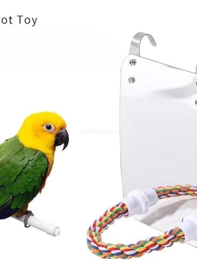 Bird Mirror with Perch Cage Swing Toy Macaws Finches Small Parakeet Rope Stand for Parrot Pet Supplies Parrot Accessories 앵무새