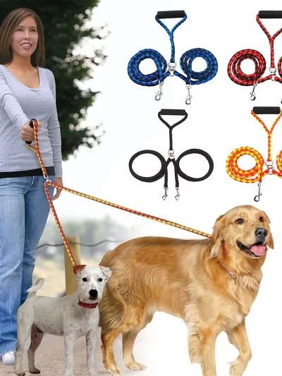 1 PC Weaving Double Heads Pet Dog Leashes with Padded Handle Double Leash for Two Dogs Puppy Small Medium Dogs Training Walking