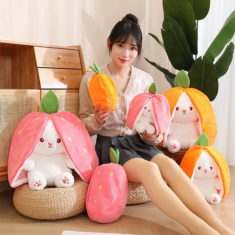 Strawberry Rabbit Plush Toy 18-35Cm Cute Fruit Transform Strawberry Carrot Big Ears Rabbit Soft Kids Christmas Birthday Gift - Image 2