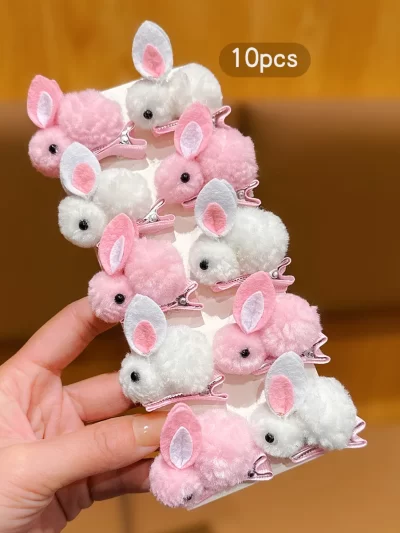 10 small and cute white and pink rabbit hair clips, suitable for daily use as hair accessories