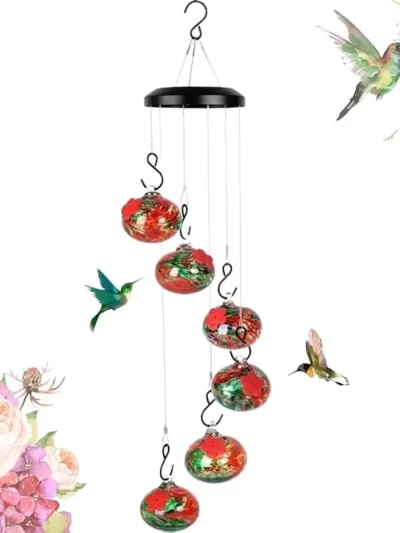 Charming Wind Chimes Hummingbird Feeders Hanging Metal Round Window Bird Feeders Suction Cup Garden Decor Outside Food Container