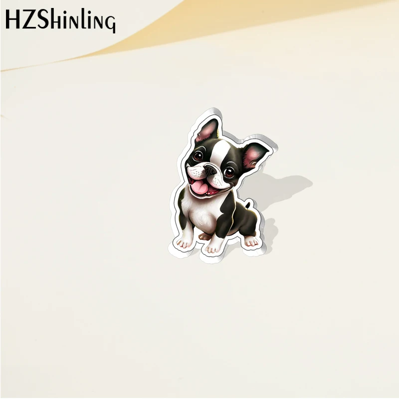 2023 Cartoon Cute Animal Pet Boston Terrier Dog Acrylic Lapel Pin Resin Epoxy Acrylic Pins Fashion Jewelry Accessories - Image 2